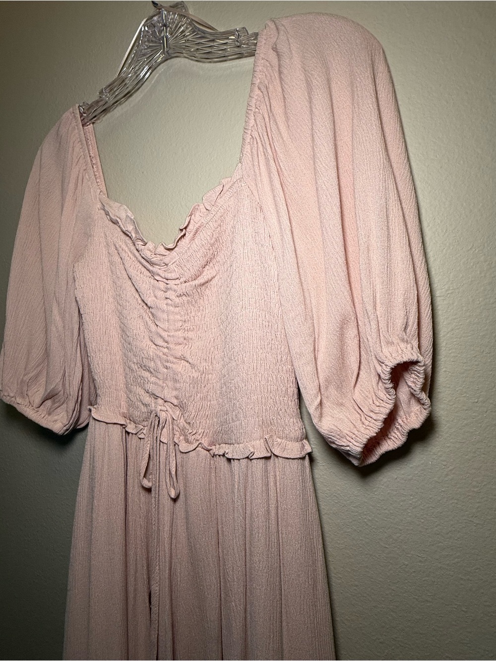 NWT Dress Day Pink Smocked Puff Sleeve Boho Tiered Maxi Maternity Photoshoot Sm - Picture 6 of 11